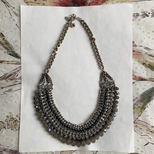 Silver/grey metal & beaded statement necklace